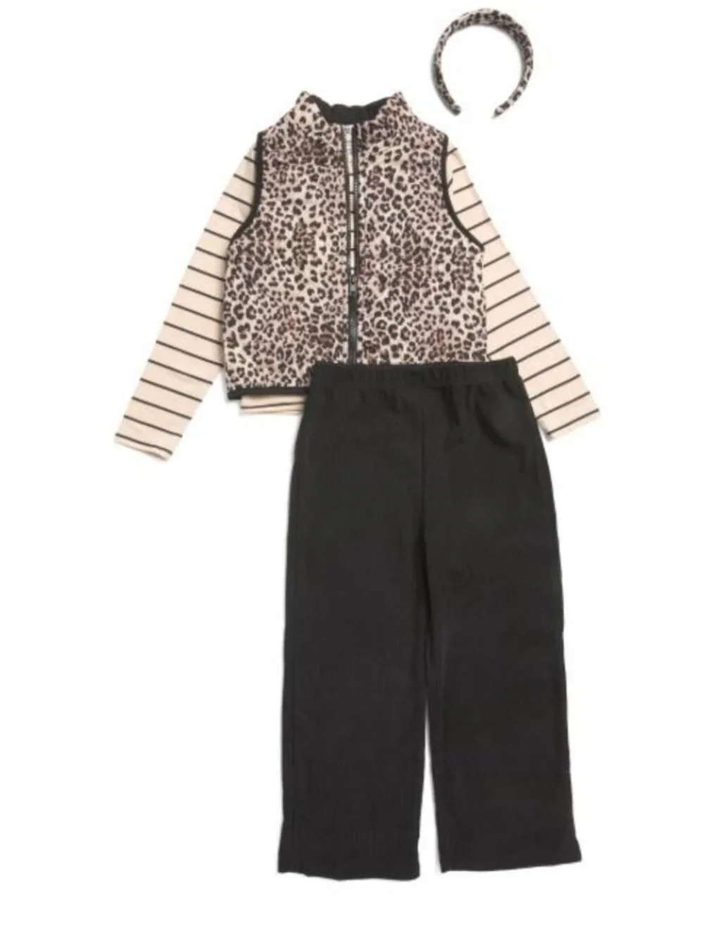 NWT BADGLEY MISCHKA Girls Quilted Vest with Striped Top and Corduroy Pant